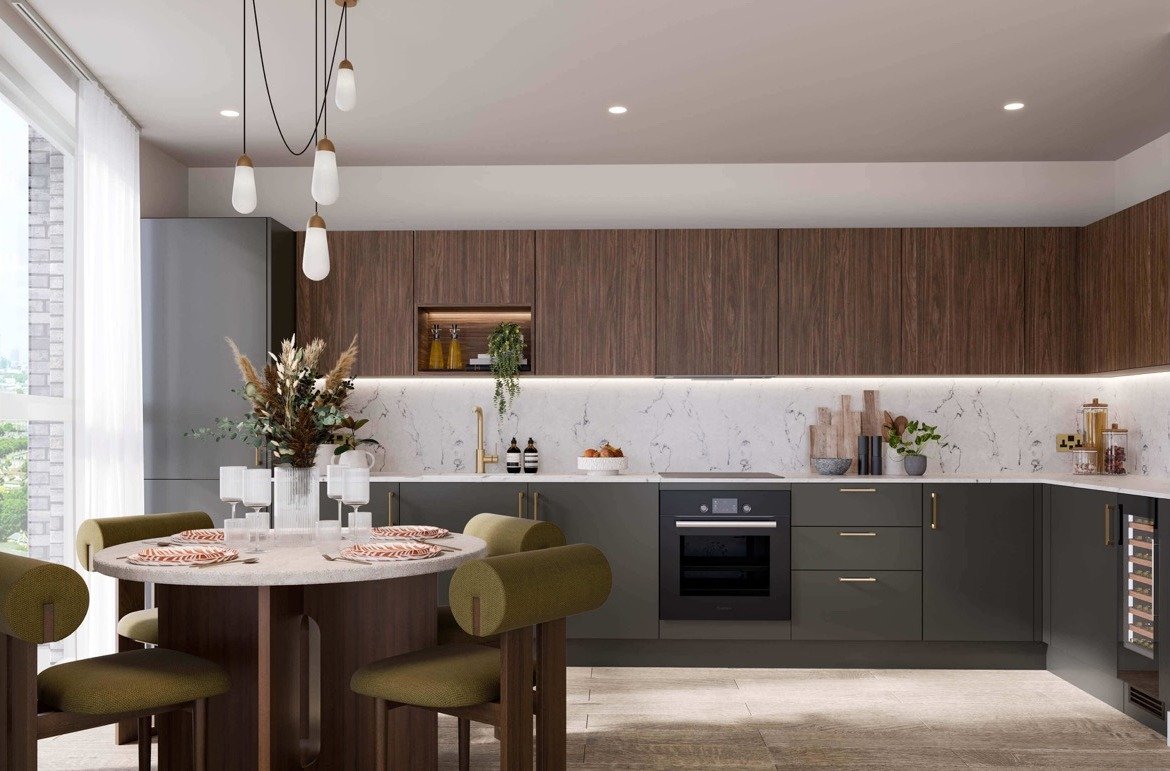 Bermondsey Place Interior Show home Kitchen Black - 2 bedroom