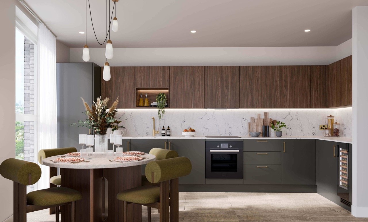Bermondsey Place Interior Show home Kitchen Black - 2 bedroom