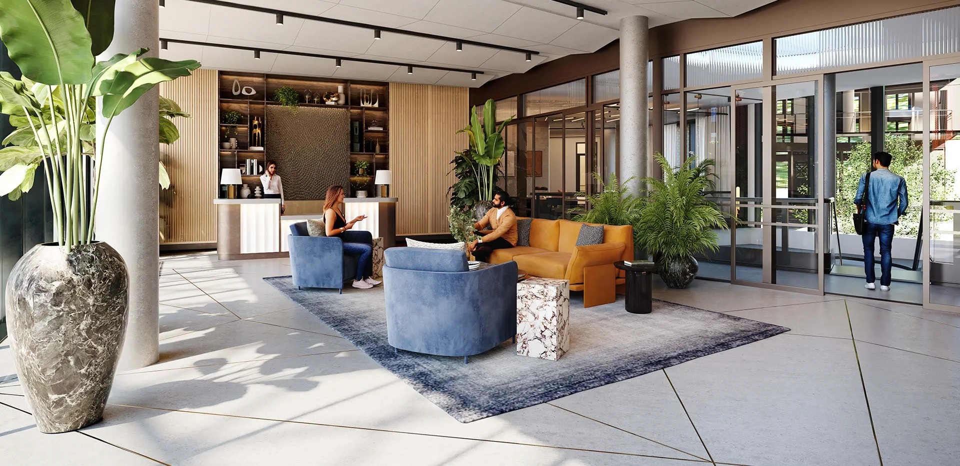 concierge lobby Bethnal Green apartment development modern entrance interior