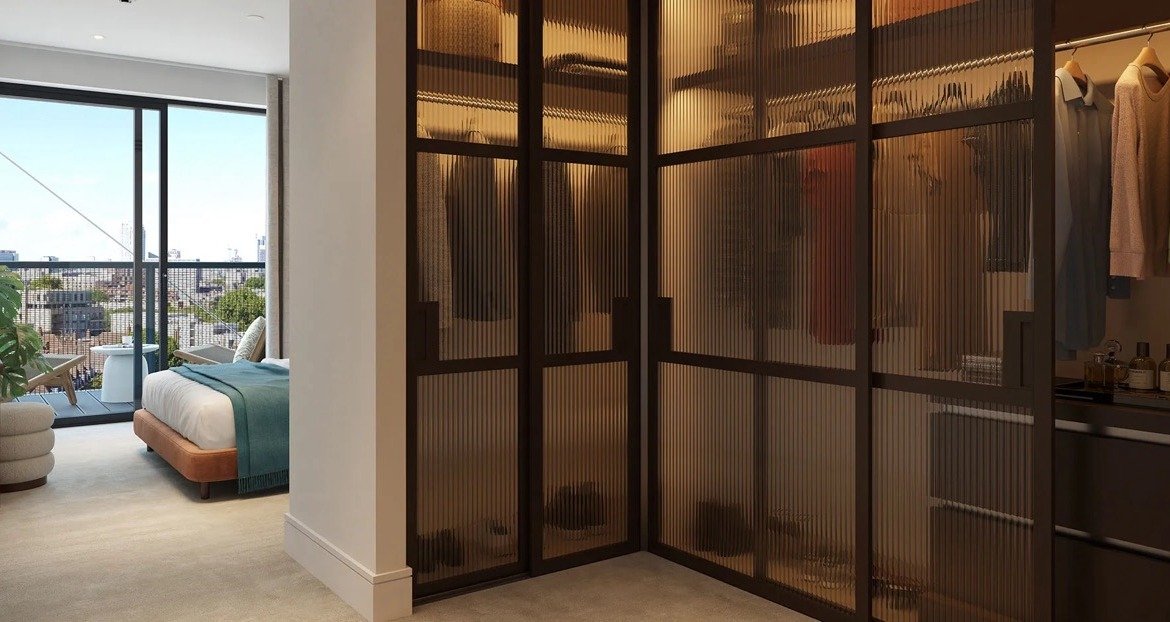 Regents View Bethnal Green dressing room built in wardrobe modern apartment London