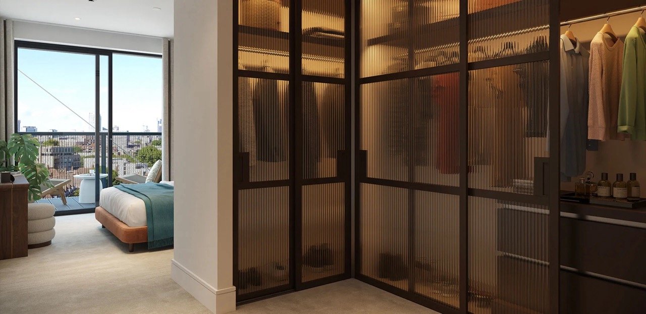 Regents View Bethnal Green dressing room built in wardrobe modern apartment London