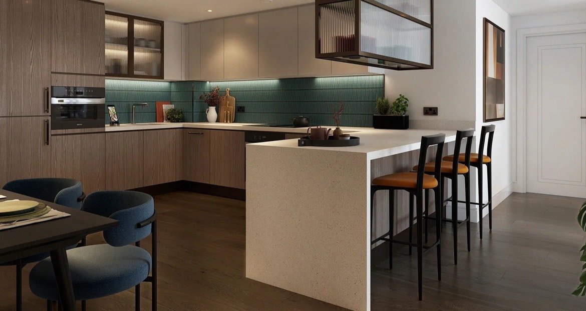 Regents View Bethnal Green contemporary kitchen island modern apartment London