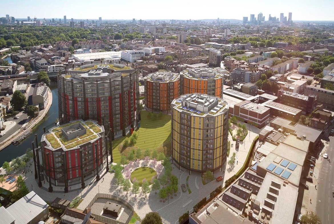 aerial view Bethnal Green London new build residential development canalside
