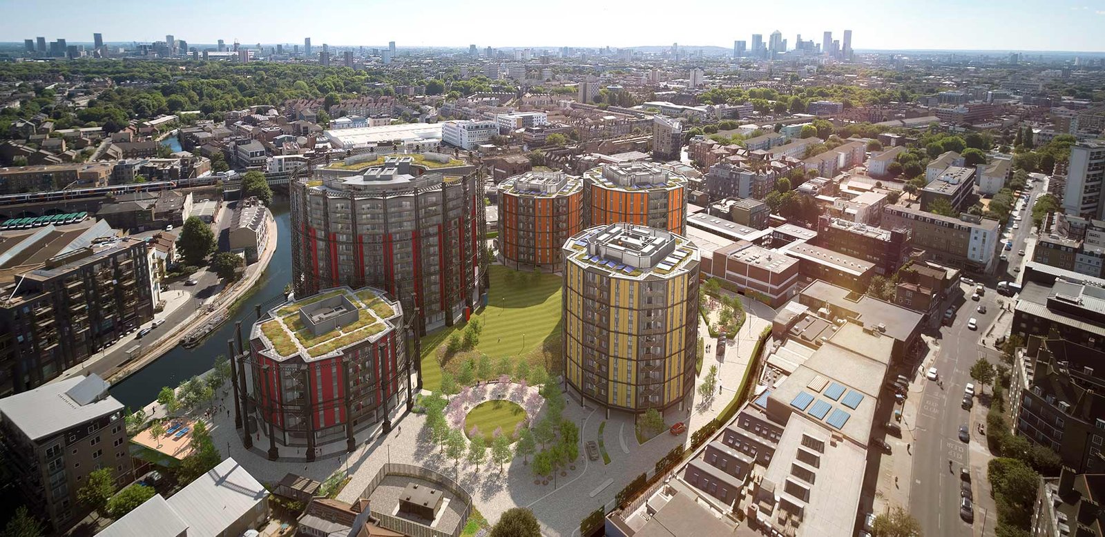 aerial view Bethnal Green London new build residential development canalside