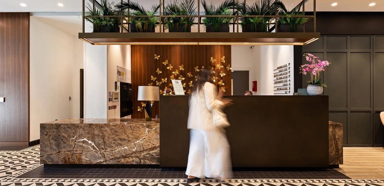 Residents concierge and lounge area at Kings Road Park London