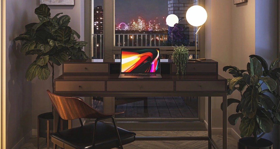 Home office workspace with modern design at Kings Road Park London apartments