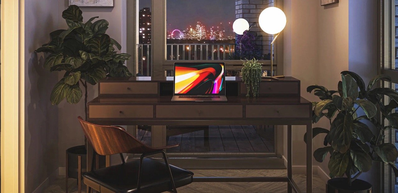 Home office workspace with modern design at Kings Road Park London apartments