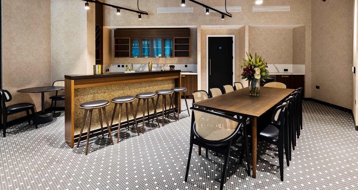 Residents lounge and bar area at Kings Road Park London