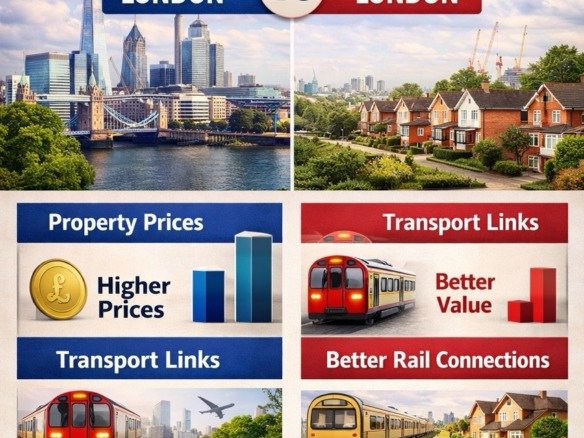 living in north London vs south London real differences showing property prices transport links lifestyle and investment potential comparison