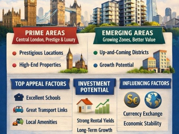 locations in London that attract international buyers showing prime areas emerging zones investment potential and global property demand