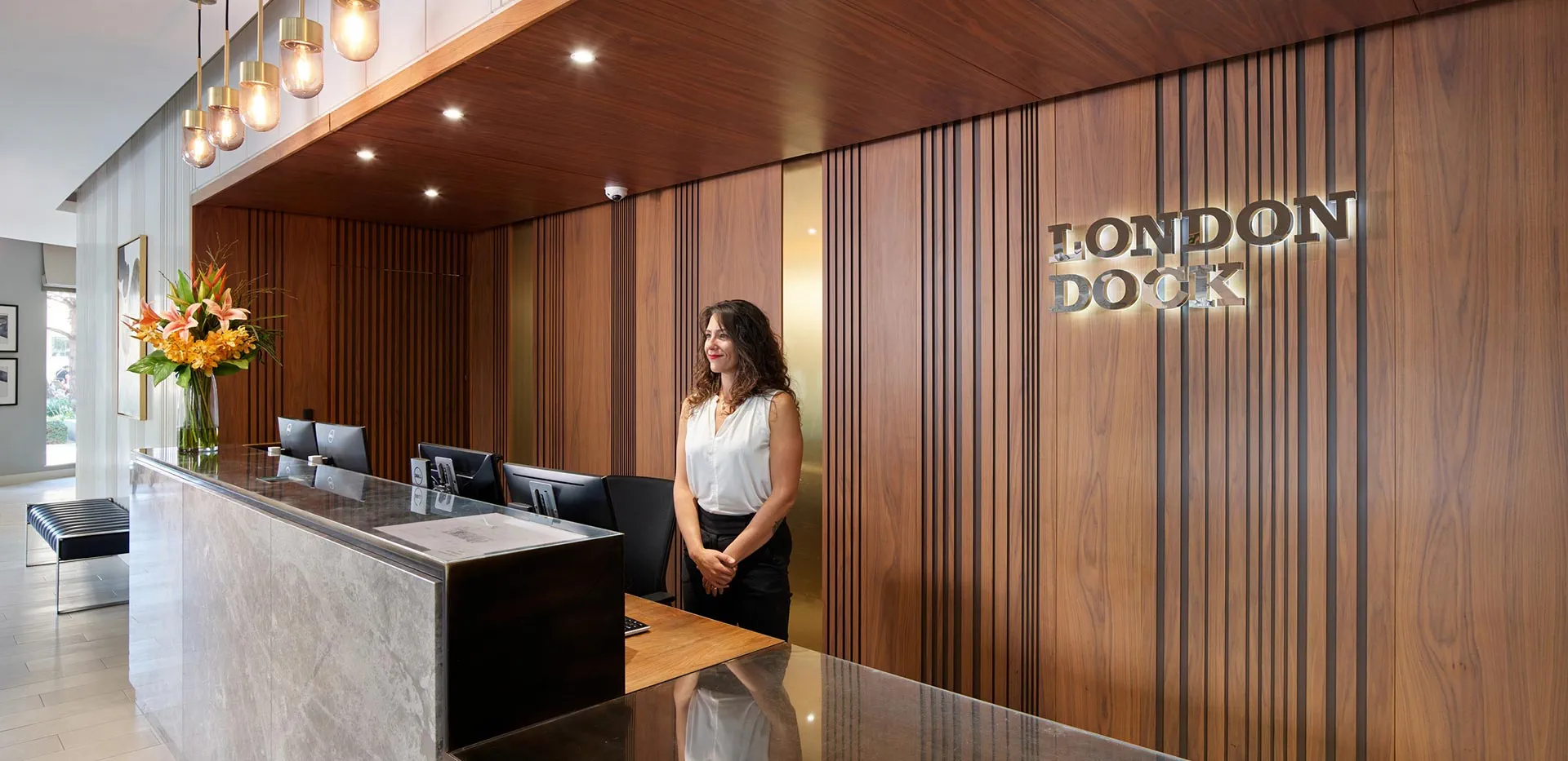 Luxury concierge service area in a London residential development