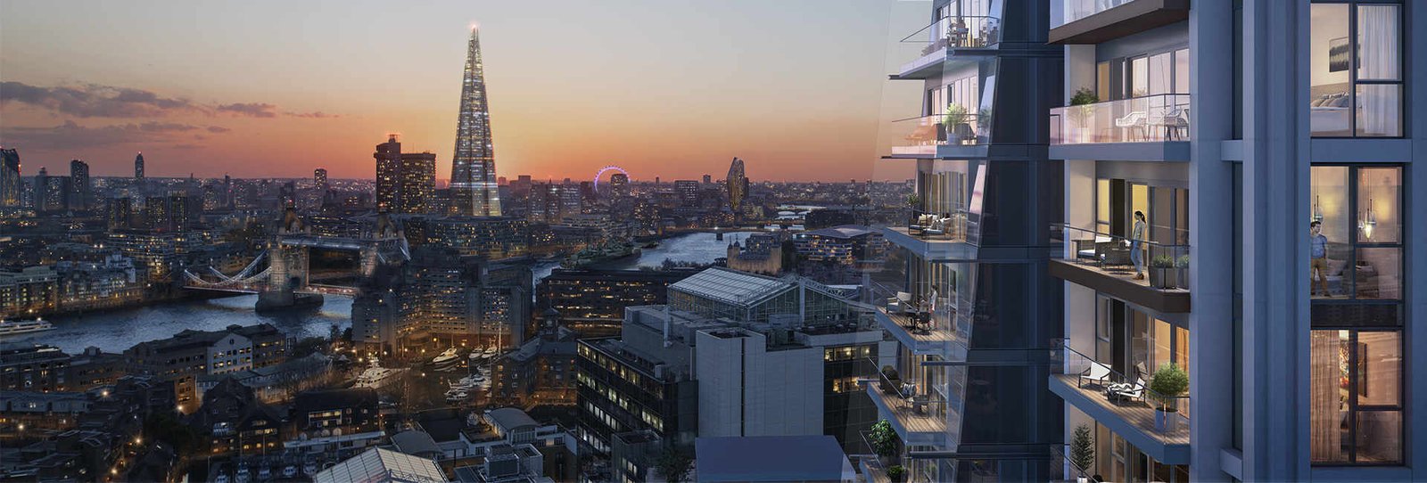 Modern luxury apartments in London with contemporary exterior design and glass balconies