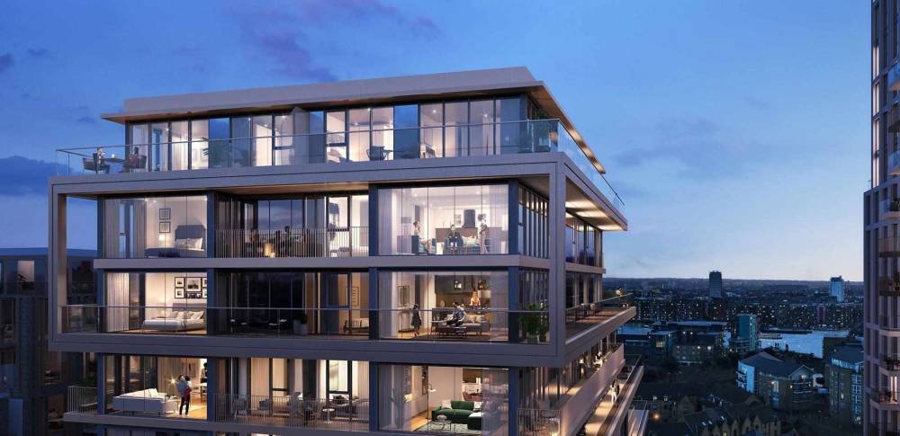 Luxury riverside apartments in London with skyline views including Tower Bridge and the Shard
