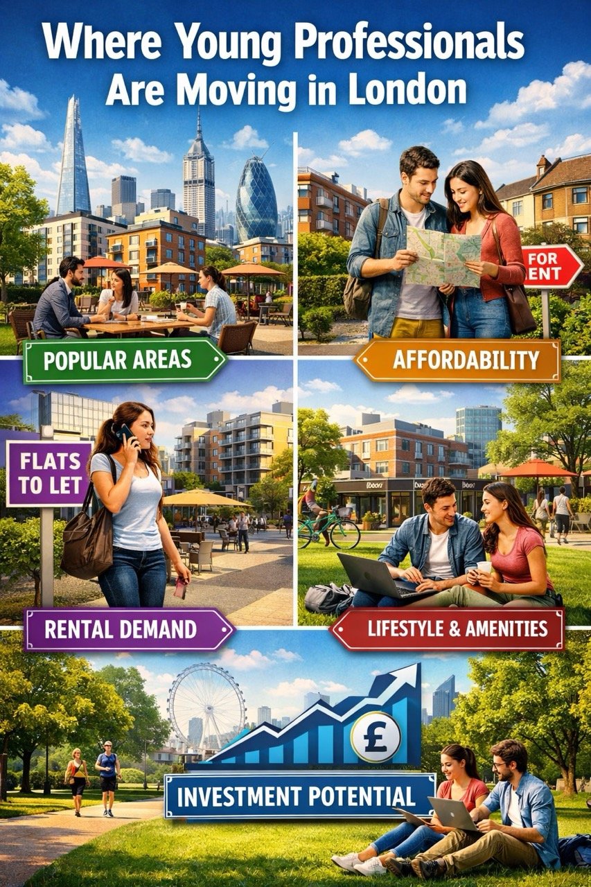 where young professionals are moving in London showing popular areas rental demand affordability lifestyle and property investment trends