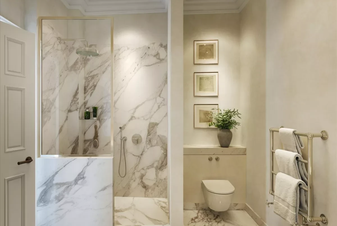 36 37 Hertford Street Residences Apartment 5 Mayfair Two Bathroom Marble Shower Underfloor Heating Nickel Fittings