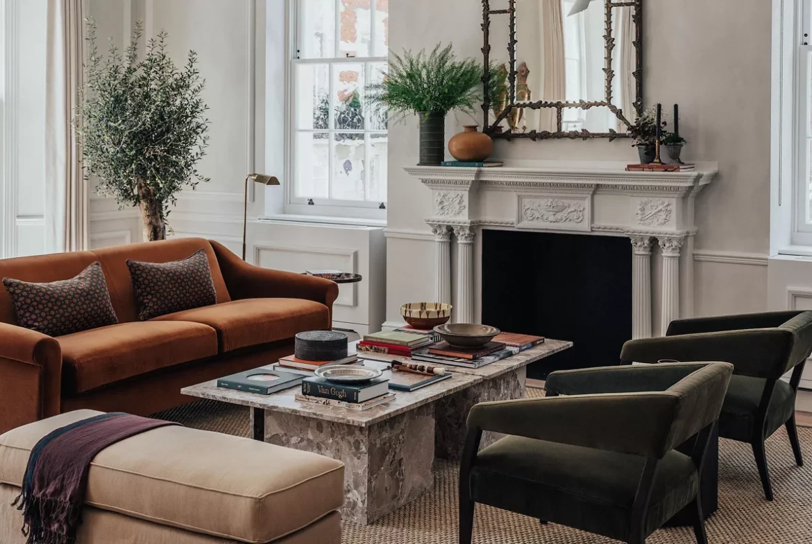 36 37 Hertford Street Residences Mayfair Living Room Georgian Fireplace Velvet Sofa Albion Nord