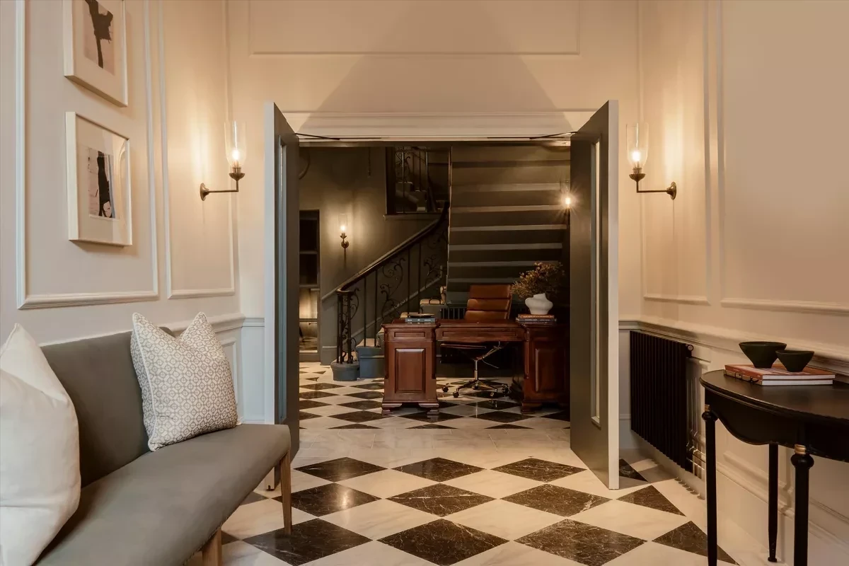36 37 Hertford Street Residences Mayfair Luxury Concierge Lobby Marble Checkerboard Floor Hotel Amenities