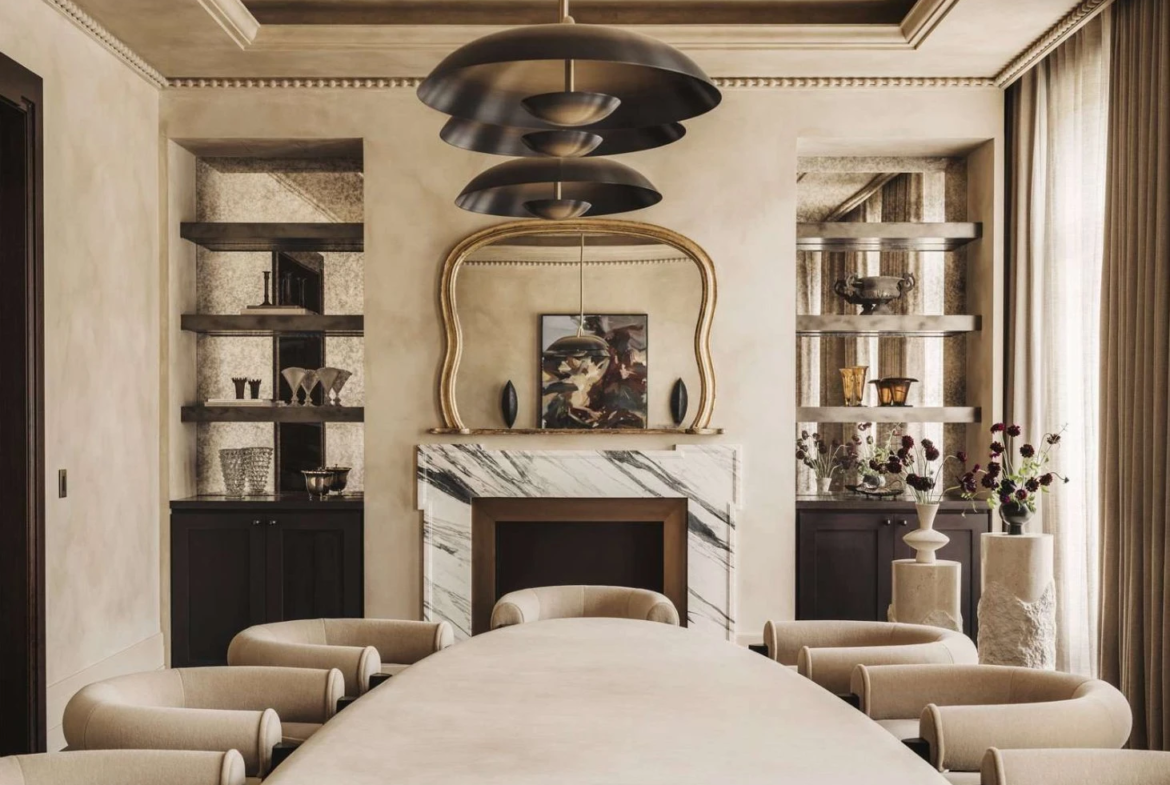 5 Whistler Square Formal Dining Room Marble Fireplace Banda Interior Design