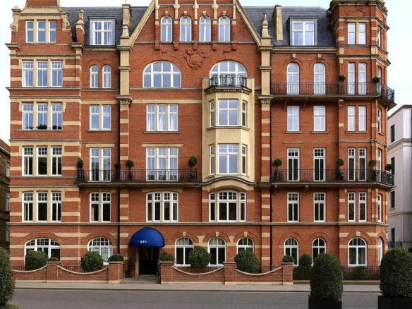 Allen House 8 Allen Street Kensington W8 Edwardian Red Brick Mansion Exterior Blue Canopy
