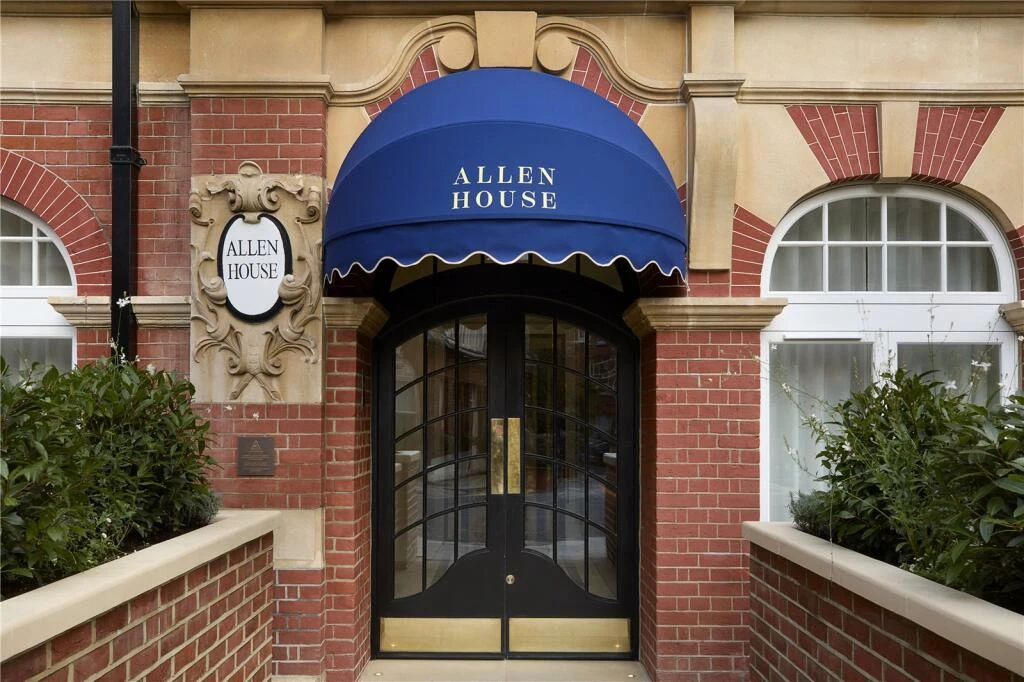 Allen House Kensington W8 Entrance Blue Awning