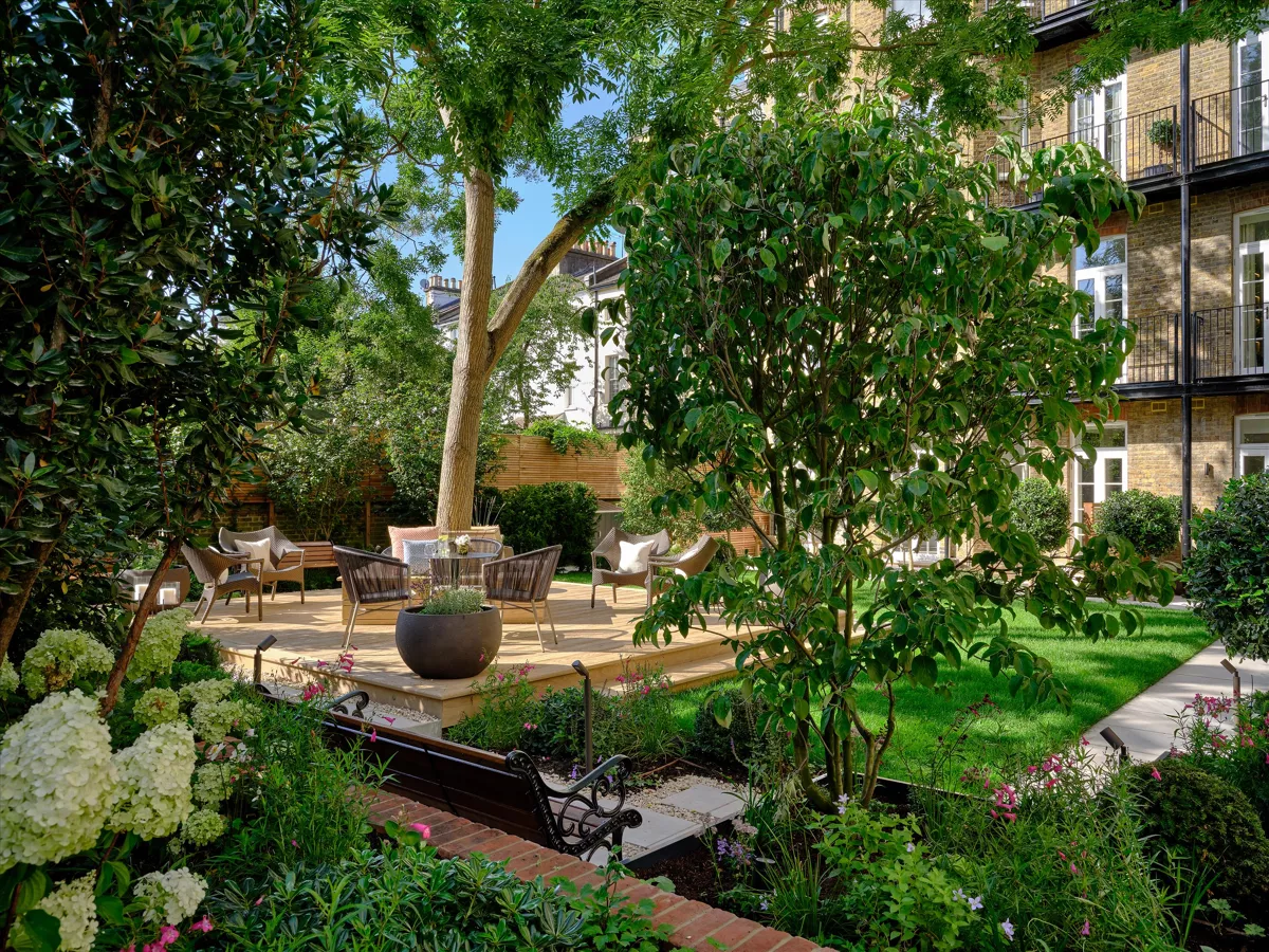 Allen House Kensington W8 London Landscaped Communal Garden Private Courtyard Seating Area Greenery Residents