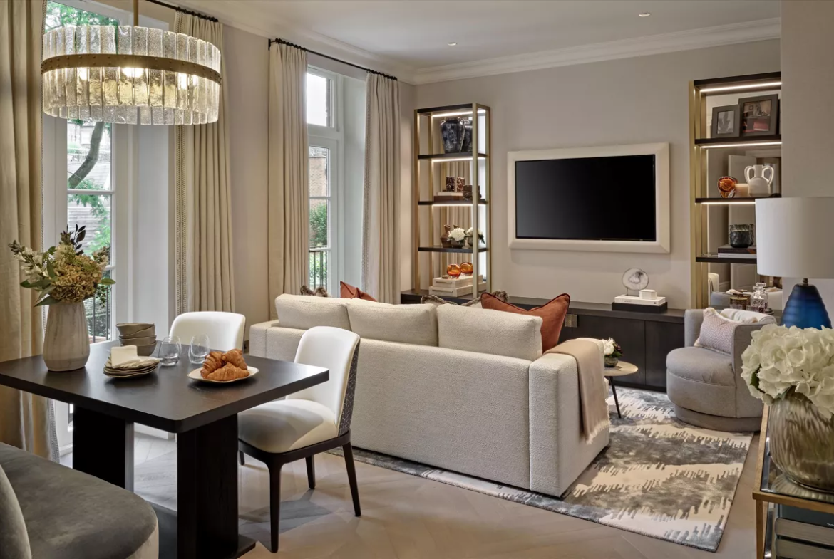 Allen House Kensington W8 London Open Plan Living Dining Area Modern Interior Soft Lighting Luxury Apartment