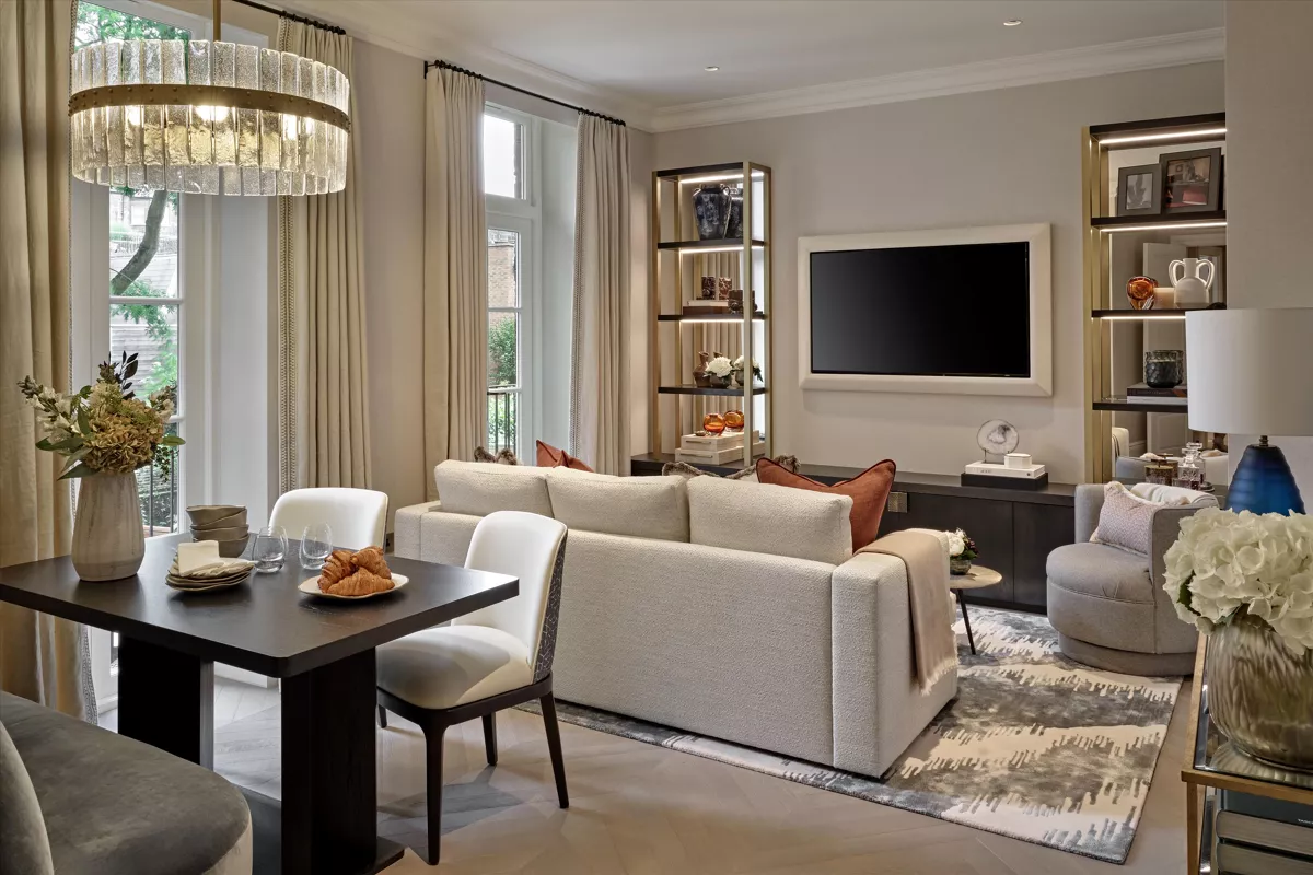Allen House Kensington W8 London Open Plan Living Dining Area Modern Interior Soft Lighting Luxury Apartment
