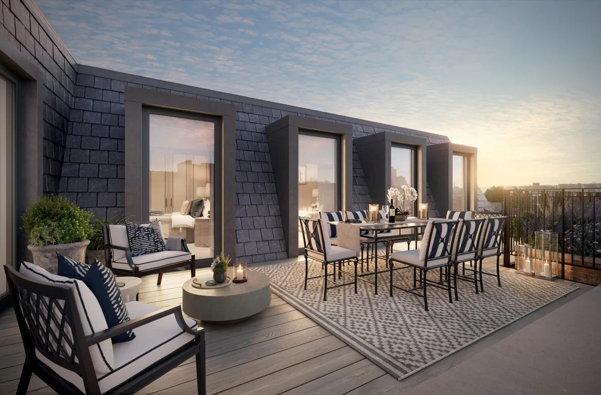 Allen House Kensington W8 London Rooftop Terrace Outdoor Dining Area City Views Luxury Apartment Exterior