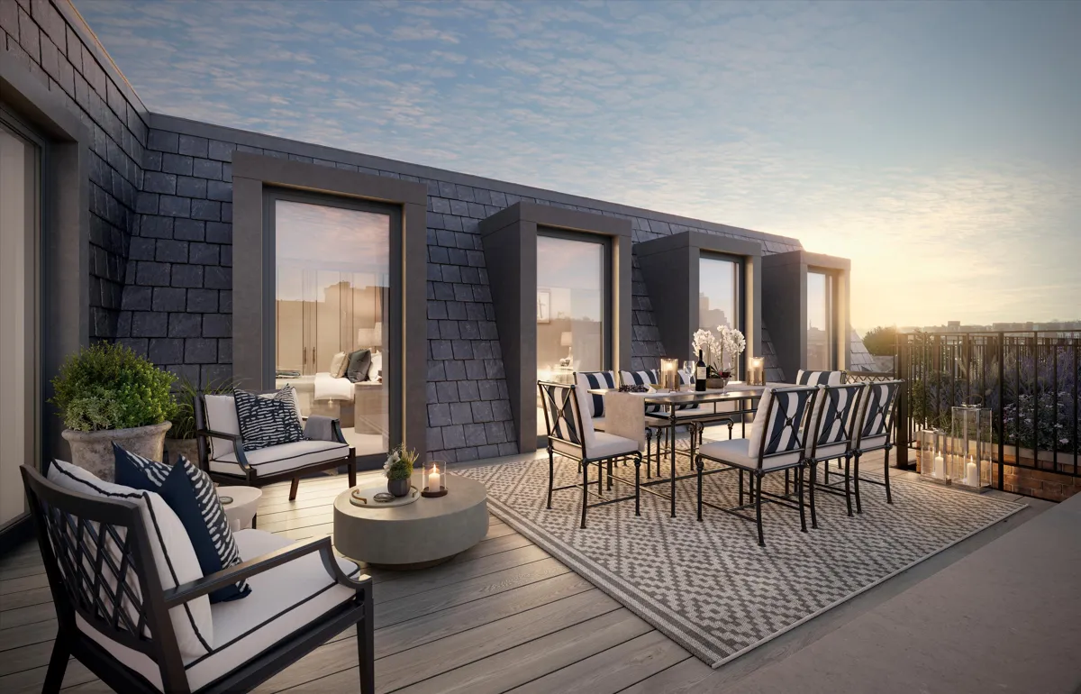 Allen House Kensington W8 London Rooftop Terrace Outdoor Dining Area City Views Luxury Apartment Exterior