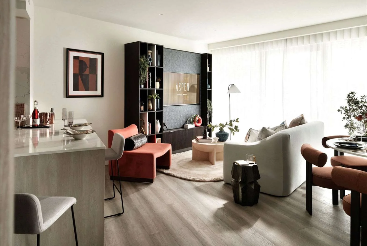 Aspen Canary Wharf London E14 Open Plan Living Room Interior