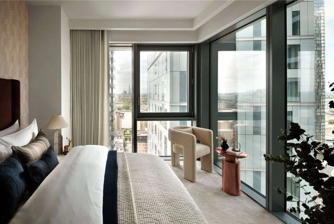 Aspen Canary Wharf London Master Bedroom Floor To Ceiling Windows Thames View