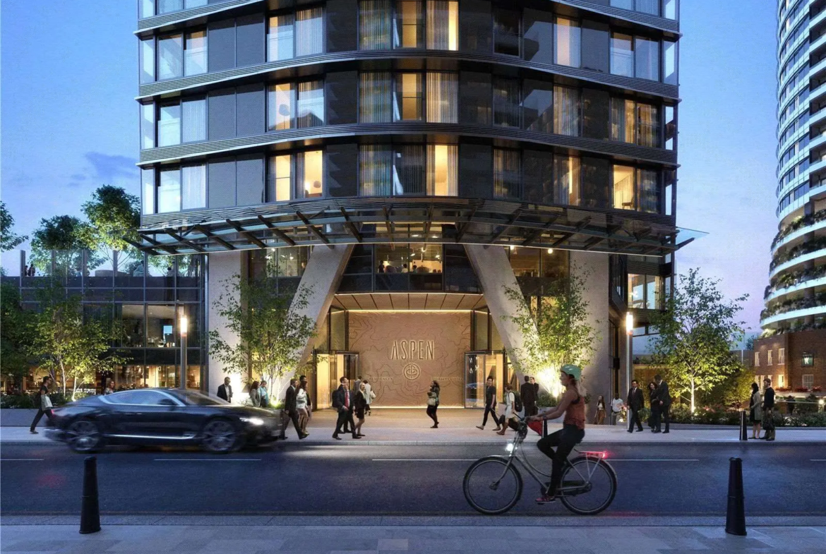 Aspen Consort Place Canary Wharf London E14 Grand Entrance Lobby Exterior Night