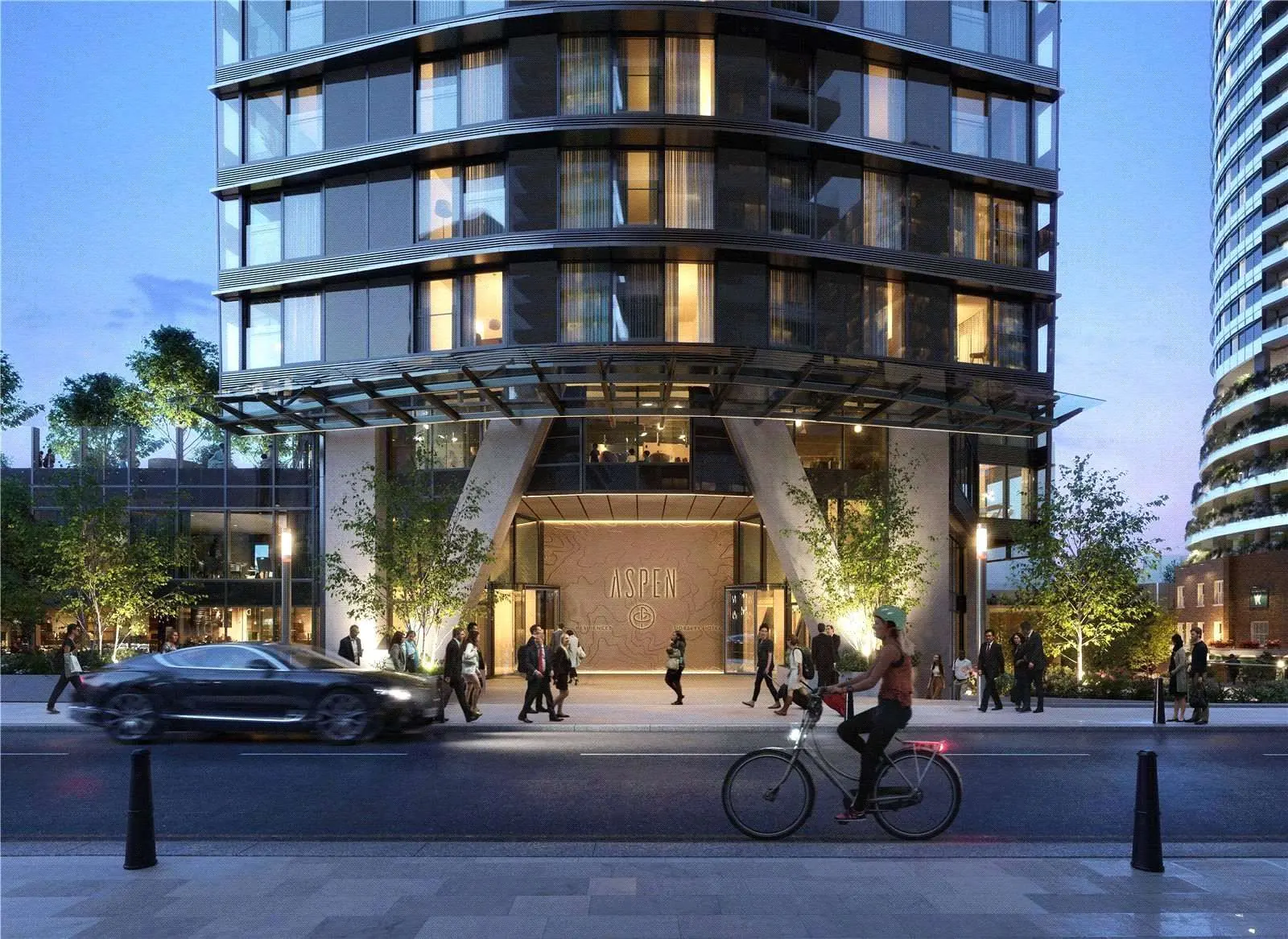 Aspen Consort Place Canary Wharf London E14 Grand Entrance Lobby Exterior Night