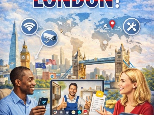 Can you manage property remotely in London with online tools, rental management, and international property owners illustration