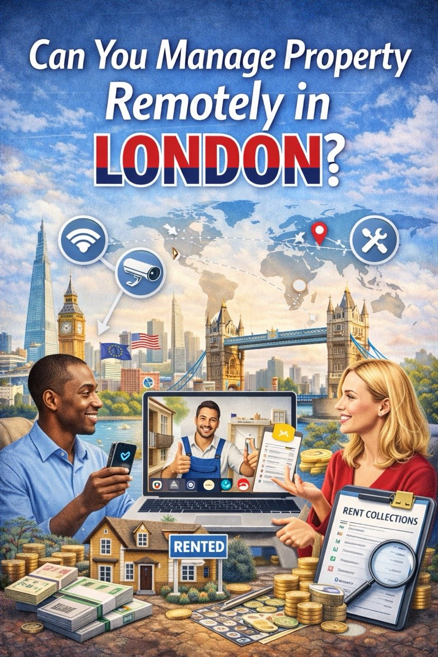 Can you manage property remotely in London with online tools, rental management, and international property owners illustration