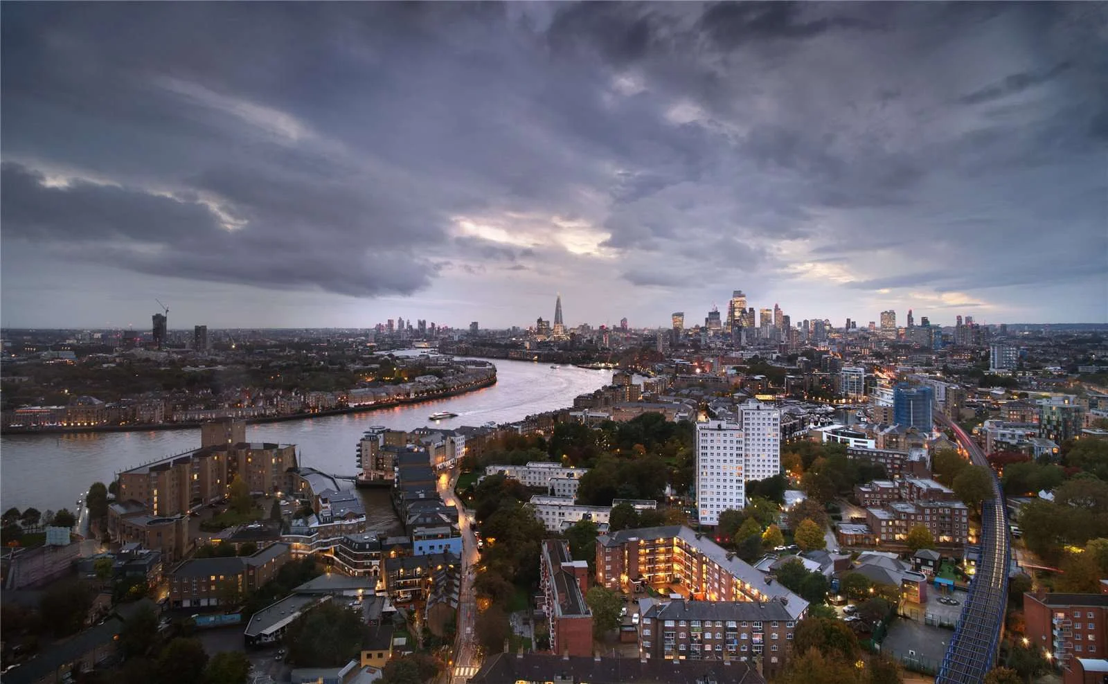 Canary Wharf E14 Vetro Duplex Penthouse Thames River Shard City London Dusk Aerial View