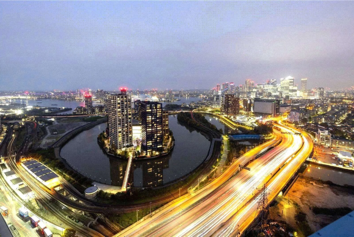 Cerulean Quarter Canning Town E16 Aerial Night View Jubilee Line Dlr Canary Wharf London