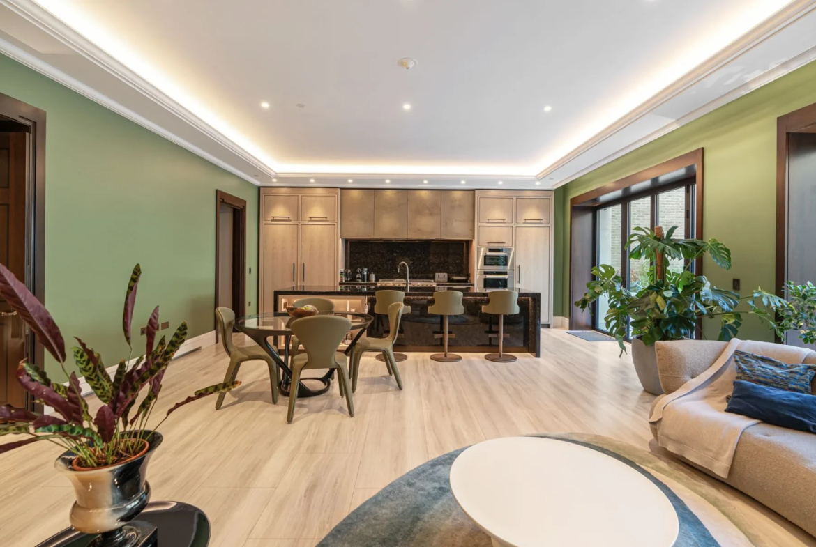 Chelsea Barracks Bespoke Kitchen Halstock Cabinetry Dark Marble Island