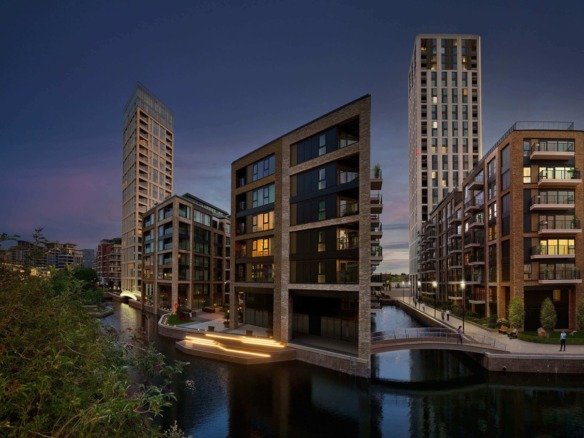 Chelsea Creek London waterfront apartments with canal views, modern buildings and luxury riverside living