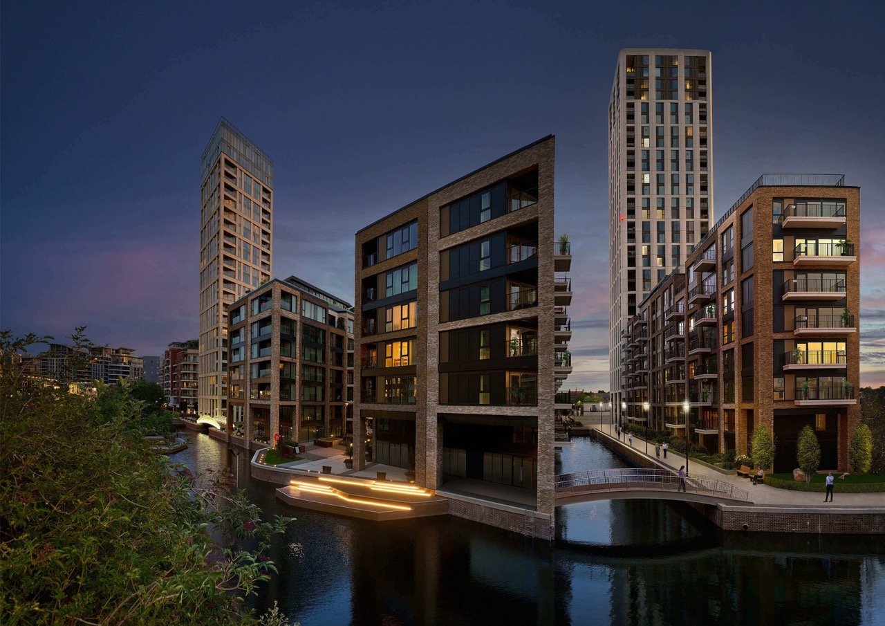Chelsea Creek London waterfront apartments with canal views, modern buildings and luxury riverside living