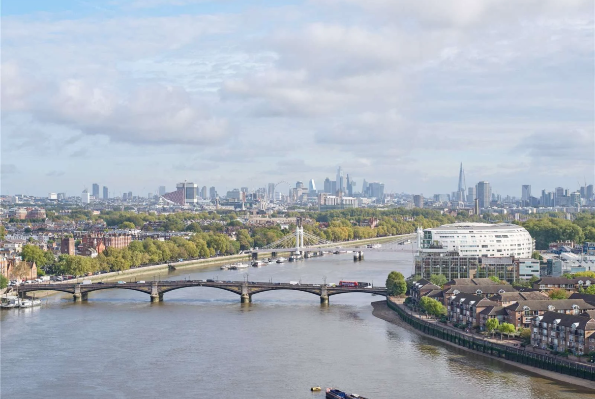 Chelsea Waterfront Sw10 16th Floor Aerial Thames View Battersea Bridge Albert Bridge Shard London Eye Panorama