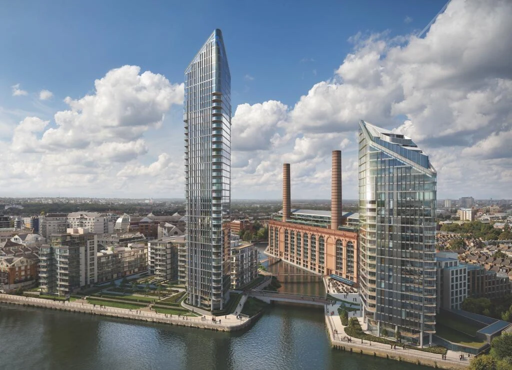 Chelsea Waterfront Sw10 Cgi Aerial Tower West Tower East Lots Road Power Station Chelsea Creek