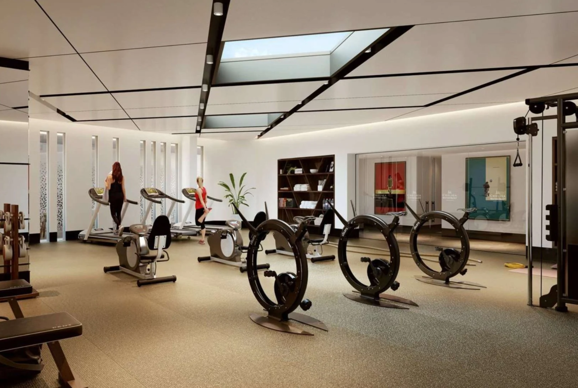 Chelsea Waterfront Tower West Sw10 Residents Gym Treadmills Circular Spin Bikes Cable Machine Skylight Cgi