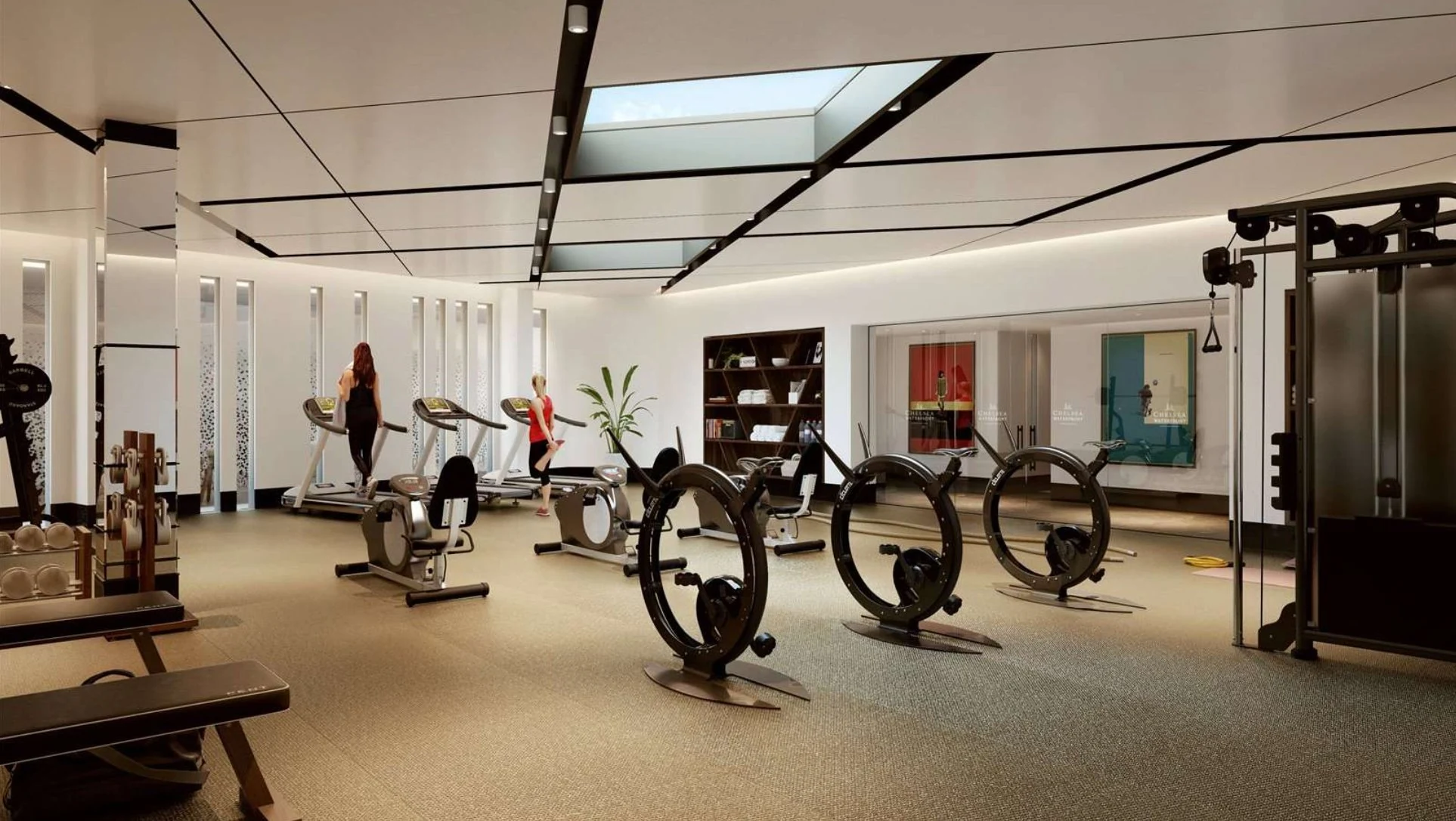 Chelsea Waterfront Tower West Sw10 Residents Gym Treadmills Circular Spin Bikes Cable Machine Skylight Cgi