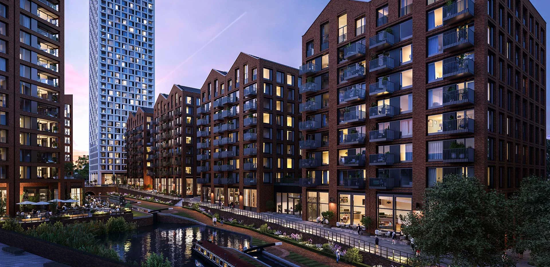 glasswater-locks-evening-exterior-canal-view Glasswater Locks Evening Exterior Canal View