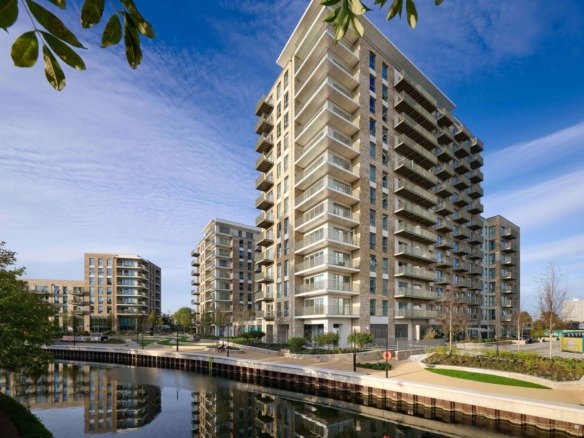 Grand Union London waterfront apartments with modern buildings, canal views and landscaped surroundings