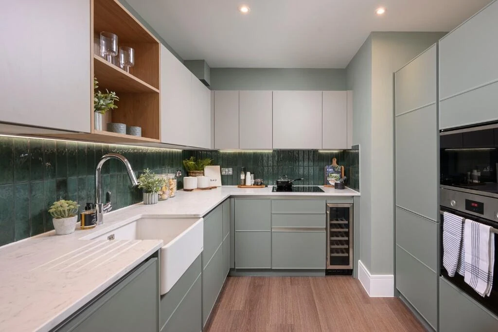 Hareshill Fleet Kitchen Modern Green Cabinets Built In Appliances
