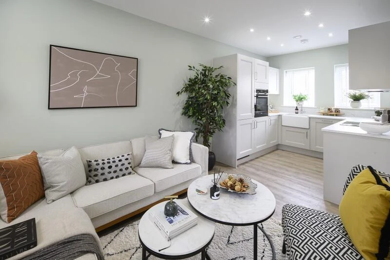 Hartland Village Fleet Open Plan Living Kitchen Green Wall