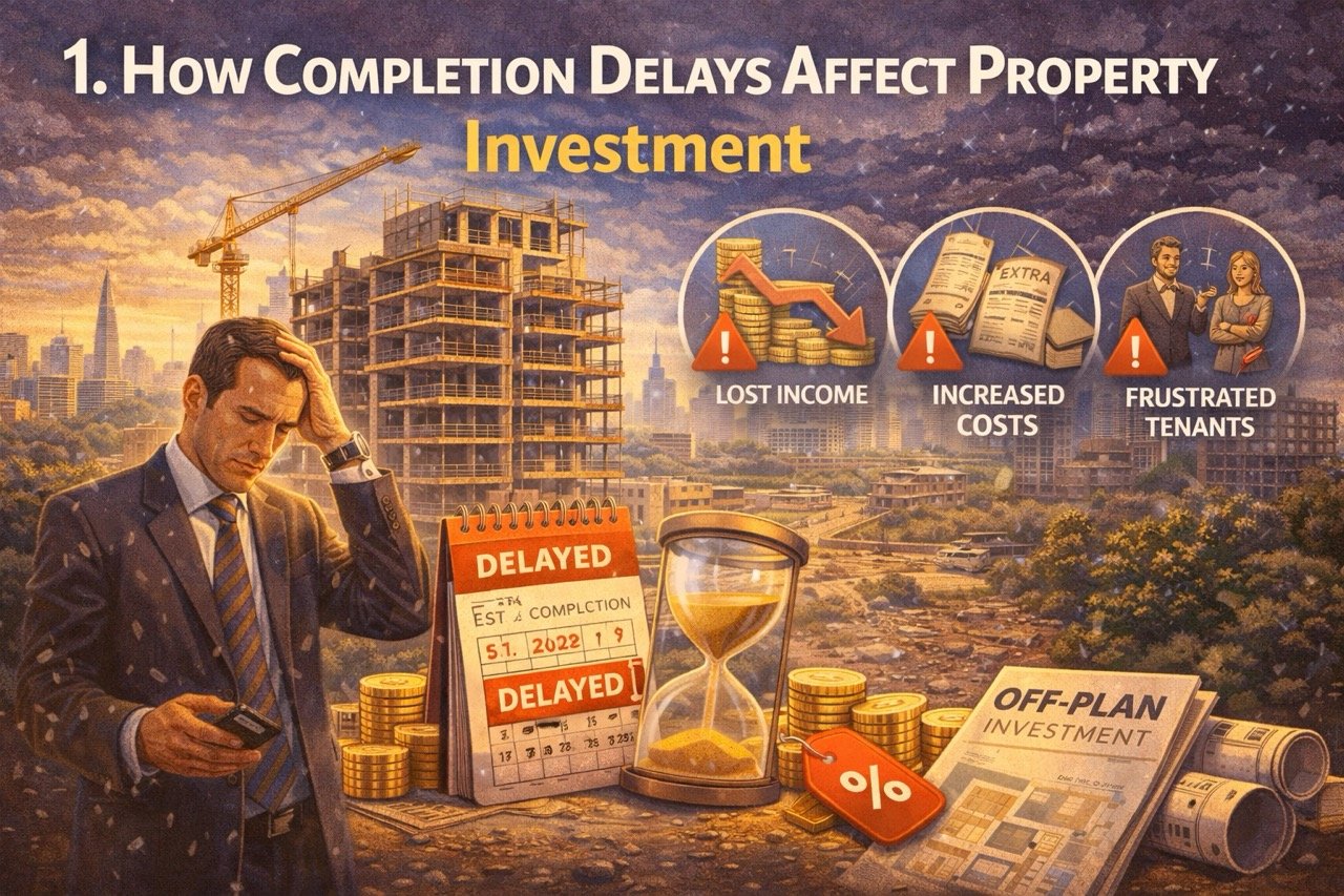 how completion delays affect property investment showing delayed construction lost income increased costs illustration