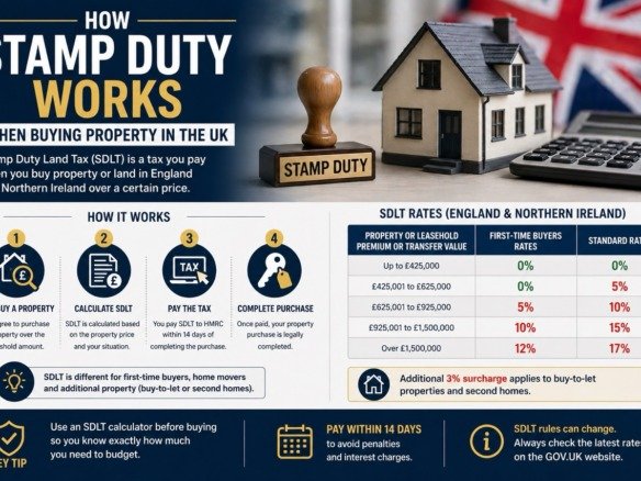 How stamp duty works when buying property in the UK showing SDLT rates, calculator and home purchase process